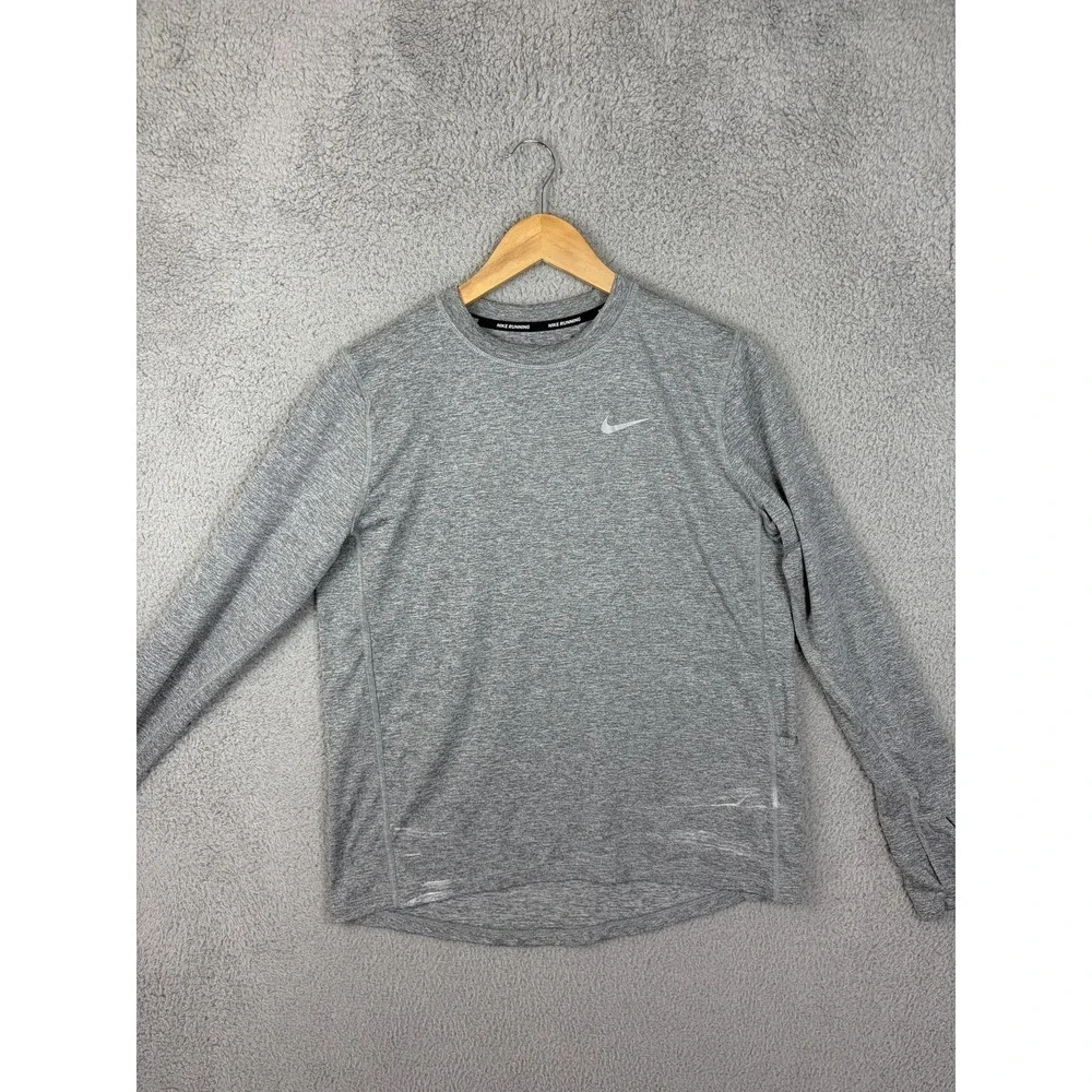 Nike Running Shirt Mens Medium Gray Dri-FIT Long Sleeve Athletic Tee Top Mens